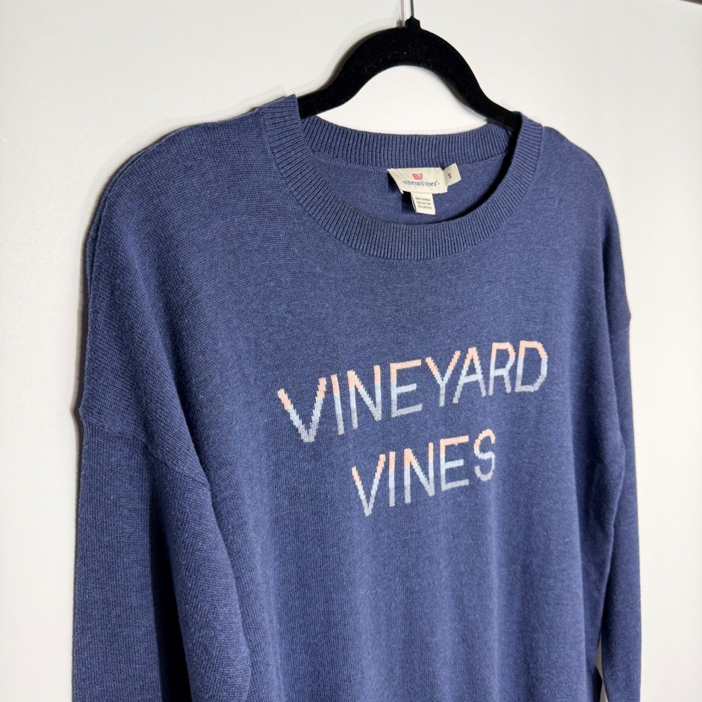 Vineyard Vines Logo Knit Crewneck Sweater Size Small, Blue - Picture 4 of 11